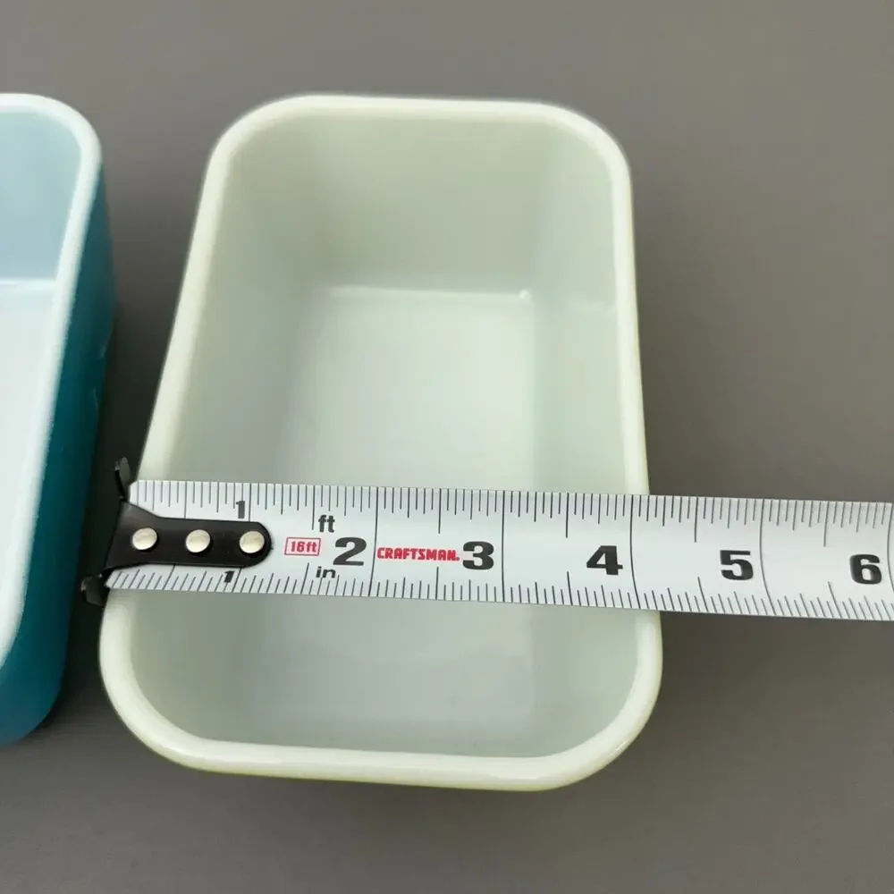 VTG Pyrex 502 B Fridgie Refrigerator Dishes Set 2 Blue Green Milk Glass No Lids
